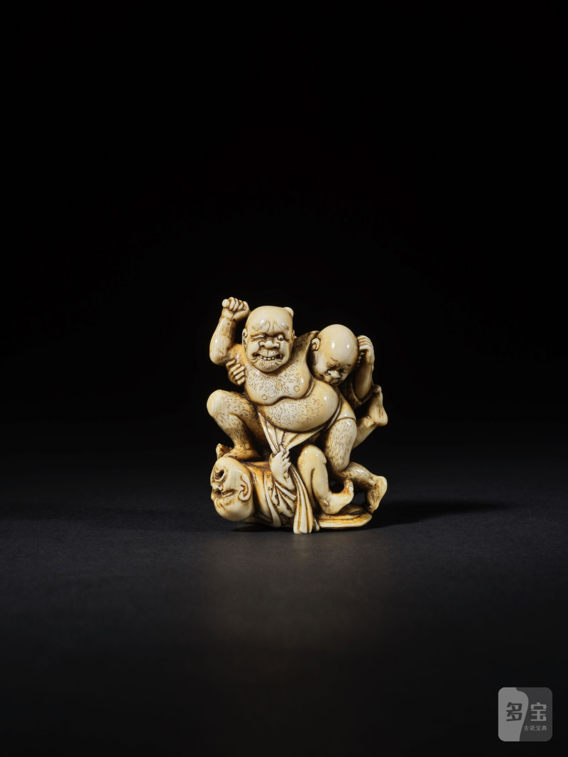 象牙彫根付 坊主の喧嘩 銘「是楽」 19世紀 | NETSUKE EN IVOIRE REPRÉSENTANT TROIS AVEUGLES SE BATTANT - 图10